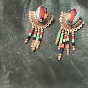 Multicolor Dangle Sterling silver stamped turquoise Earrings